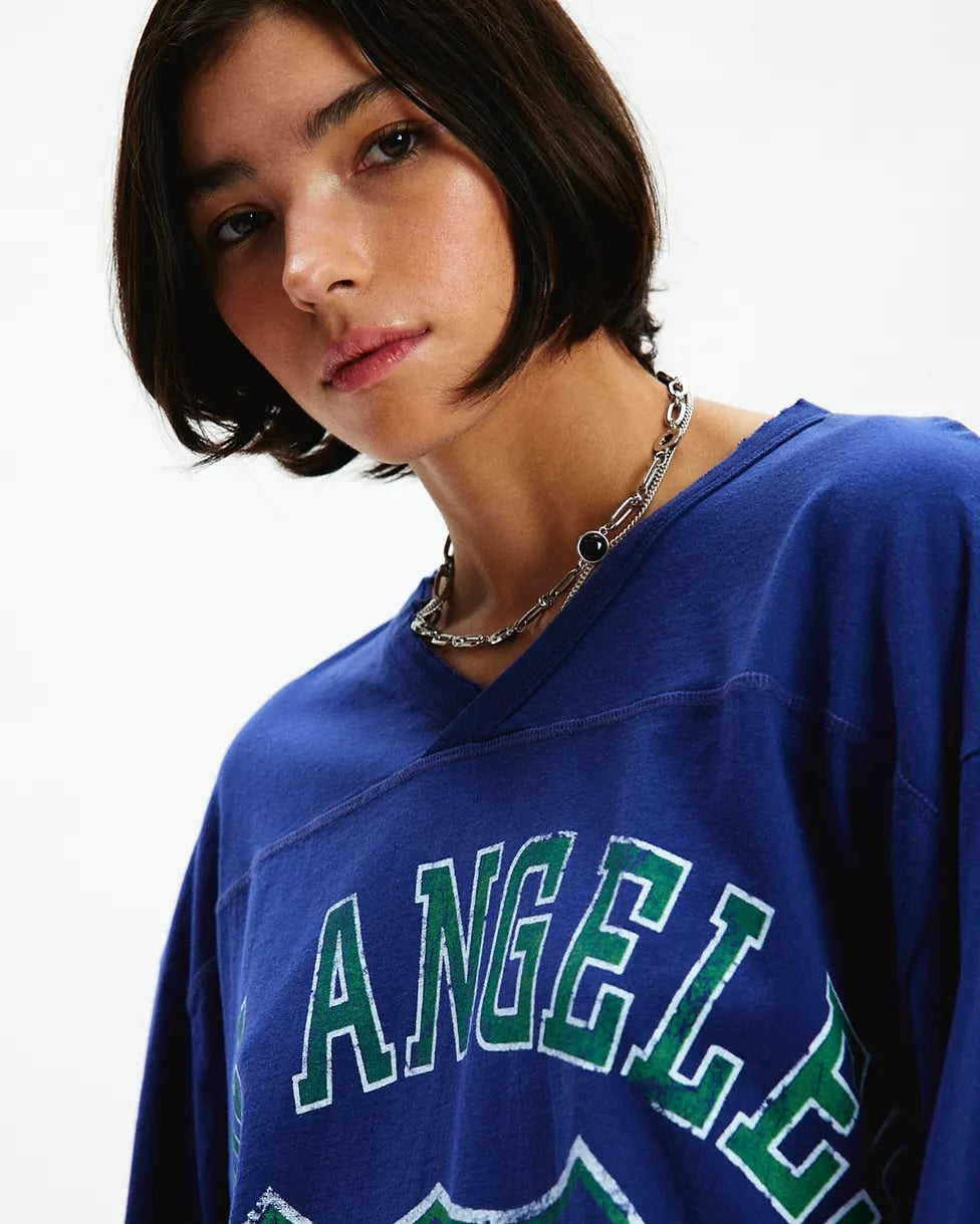 Vintage Varsity V-Neck Long Sleeve Graphic Tee