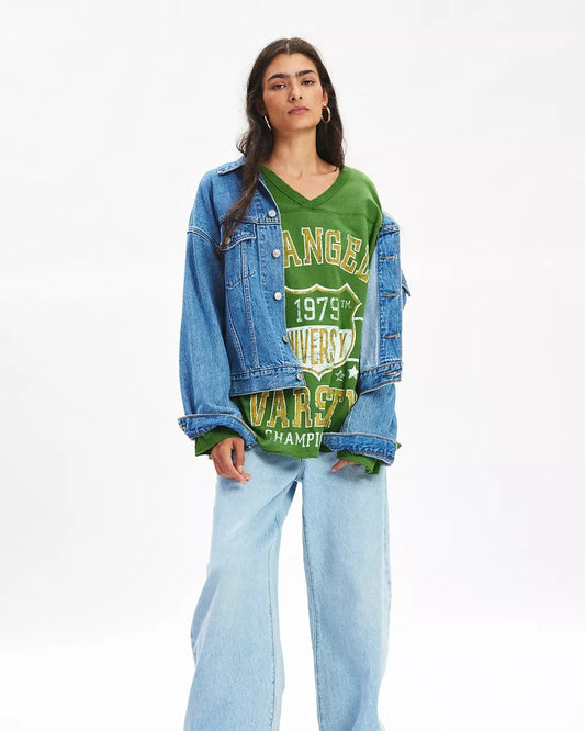 Vintage Varsity V-Neck Long Sleeve Graphic Tee